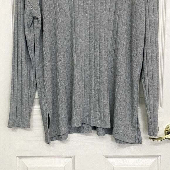 Andree by Unit Womens Size 1X Relaxed Fit Rib Knit Sweater Shirt Cowl Neck Gray - Picture 3 of 9